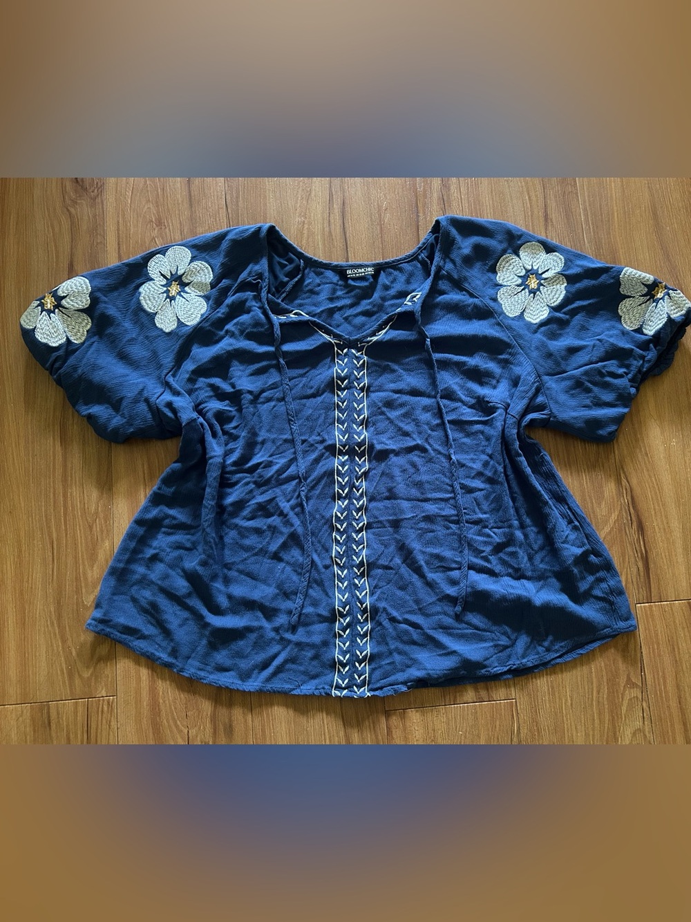 Bloomchic Navy Floral Embroidered V-Neck Women's Top 14-16